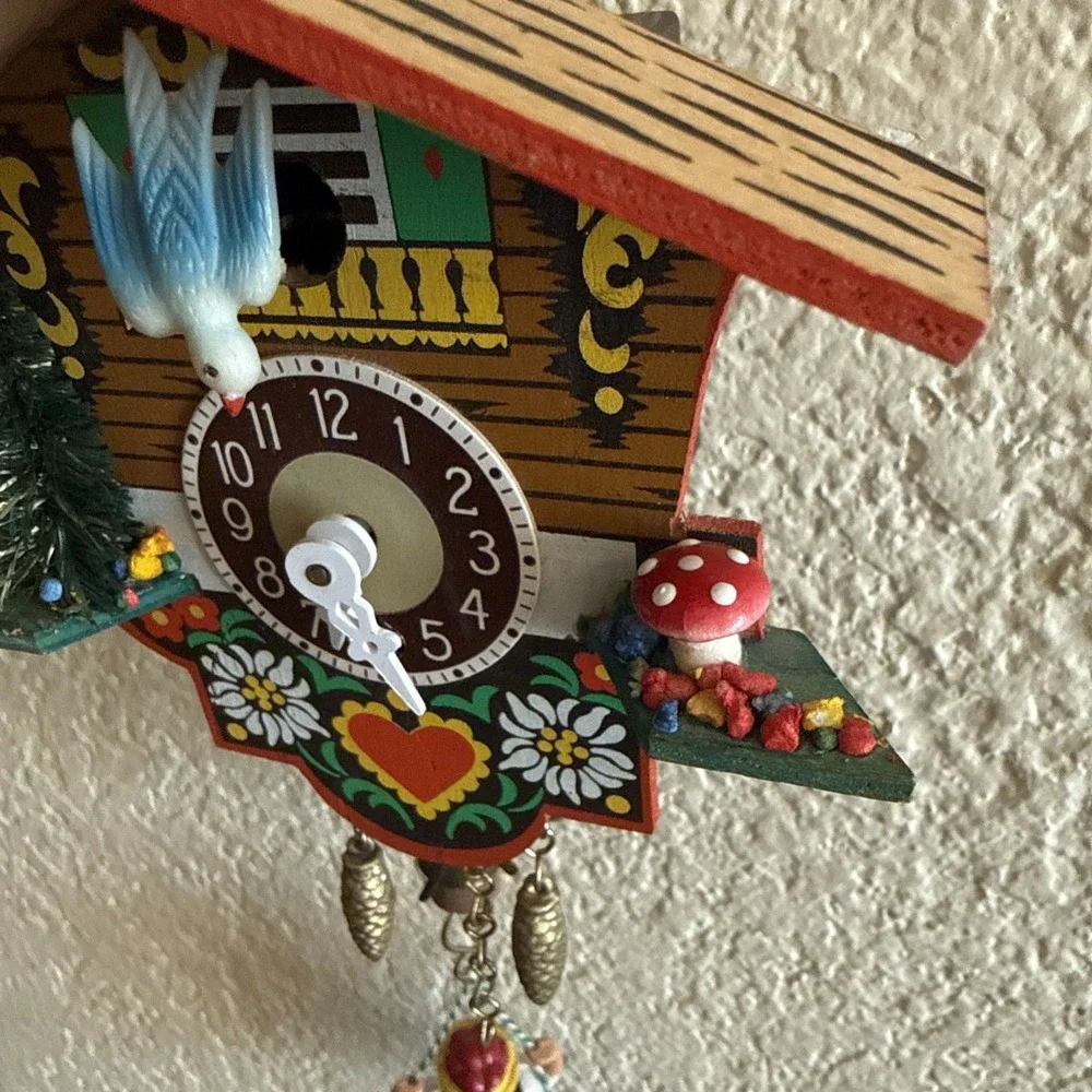 Vintage West German Swiss Chalet Cuckoo Clock w/ Bouncing Girl On Swing No Key